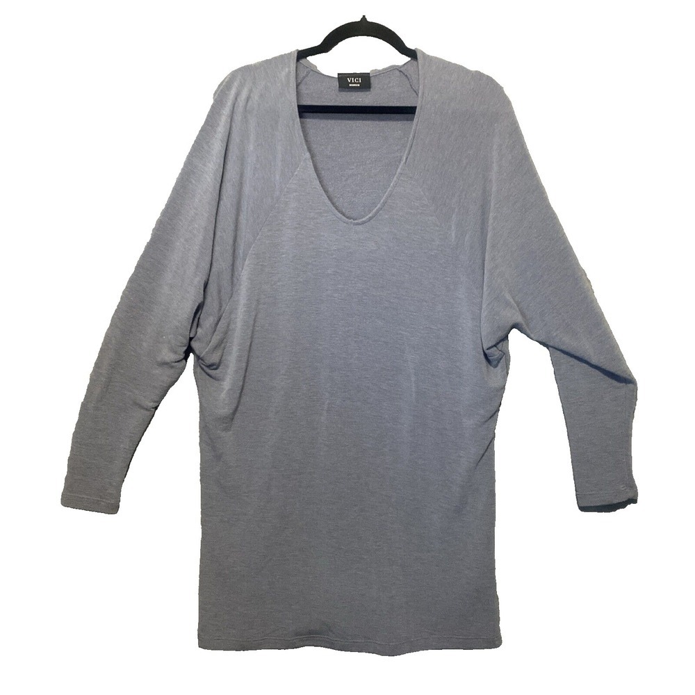 VICI Women Tyche Batwing‎ Sleeve Soft V Neck Mini Dress Sz M Blue Casual 74-16